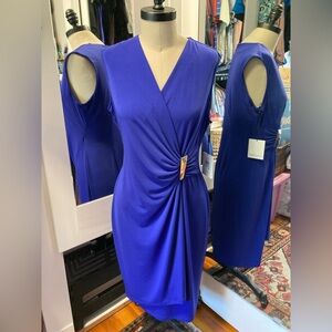 NWT Calvin Klein Sleeveless Midi Dress w/Ruched Side, Deep Periwinkle, Size 8